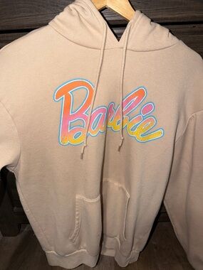 Barbie Beige Hoodie with Pink-Orange-Yellow Gradient Logo